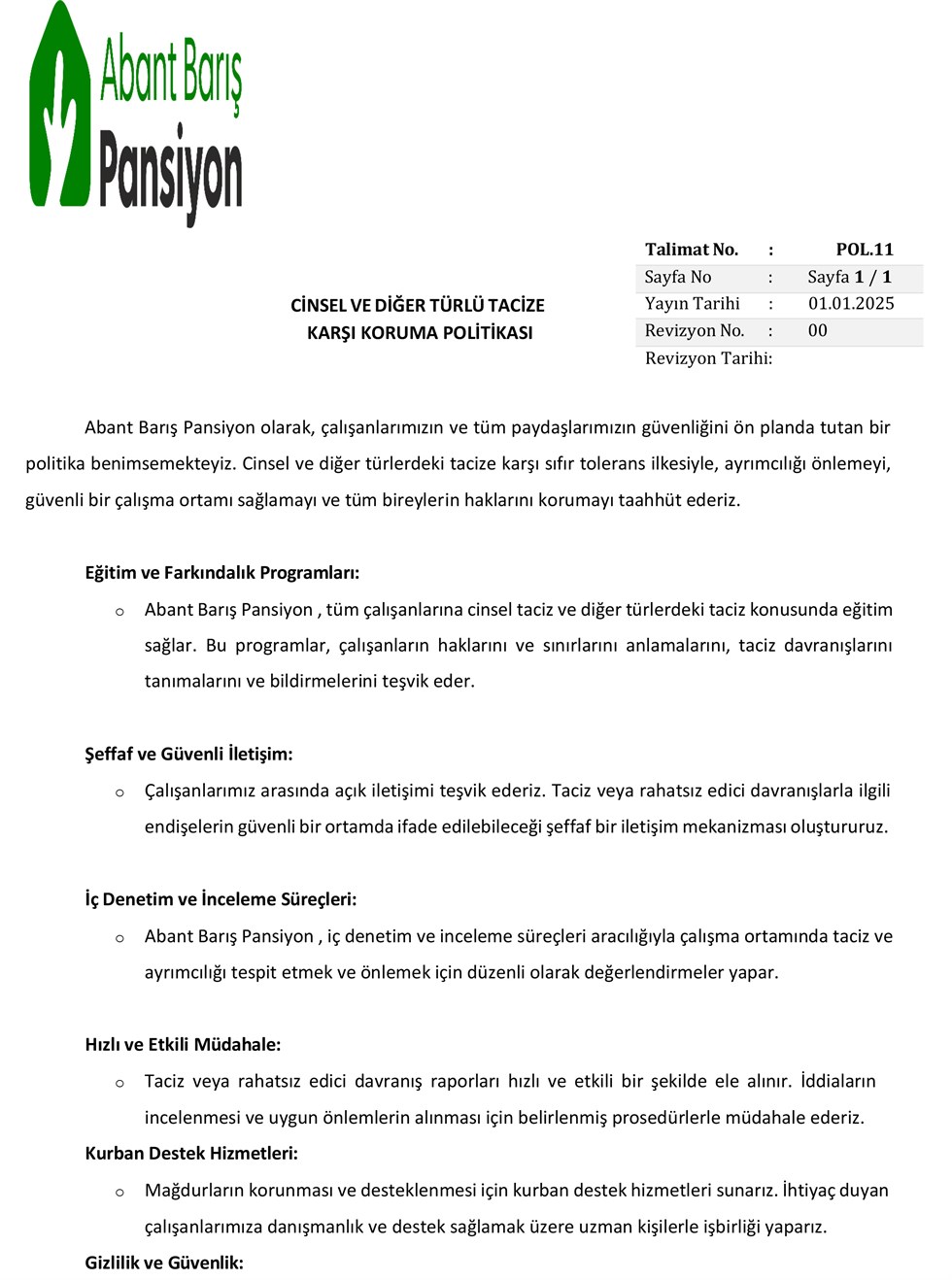 Cinsel ve Diğer Türlü Tacize Karşı Korunma Politikası görseli